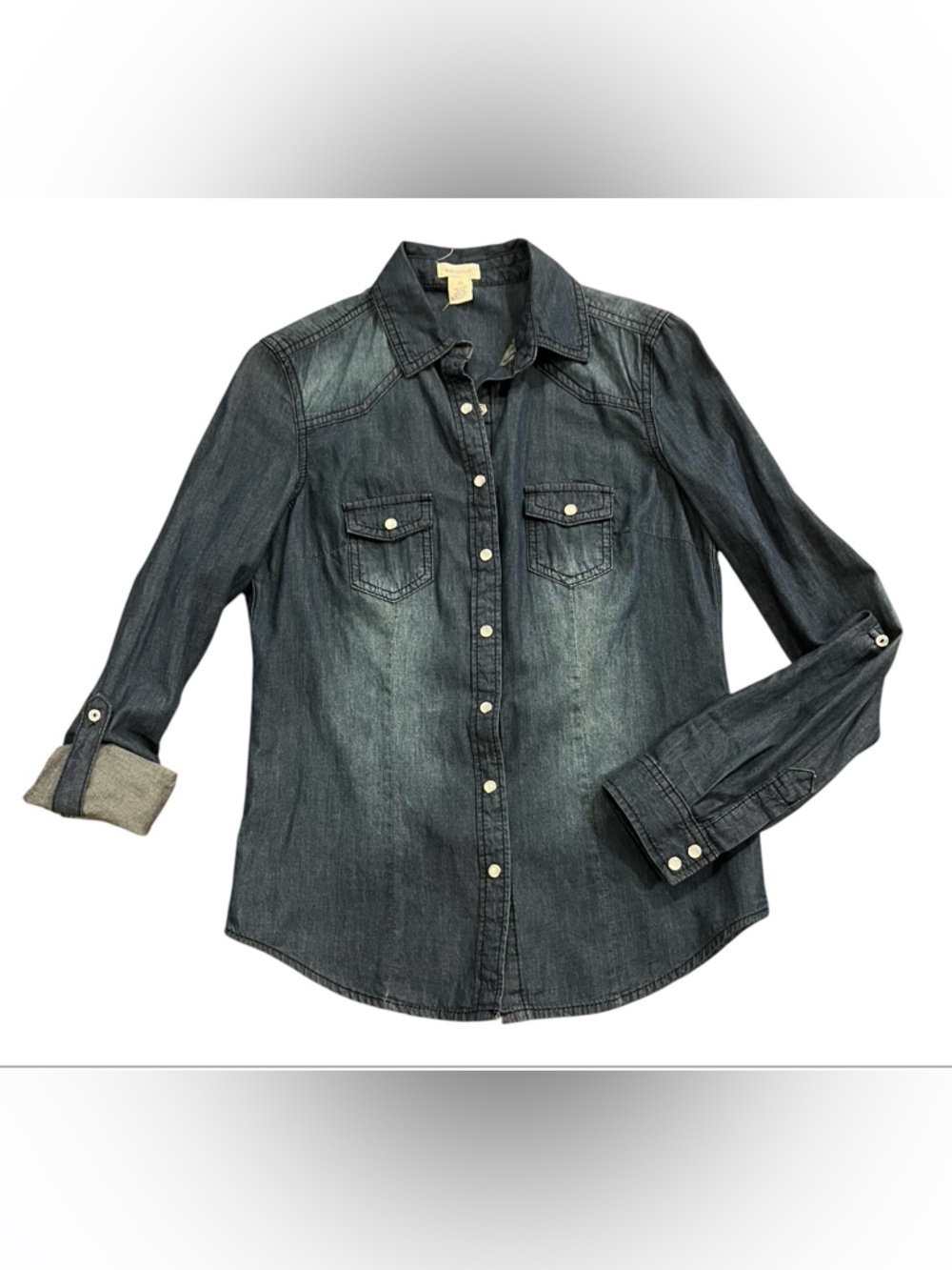 Blue Asphalt Indigo Denim Button Up shirt with Pearl Snaps size XS